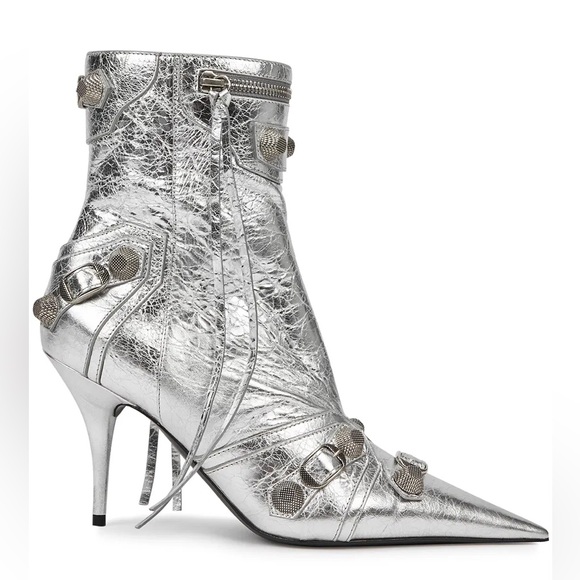 BALENCIAGA Le Cagole studded crinkled-leather ankle boots - Picture 1 of 14